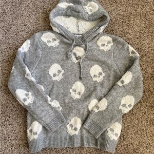 Cupcakes and Cashmere Gray Skull Pattern Hooded Sweater Size M